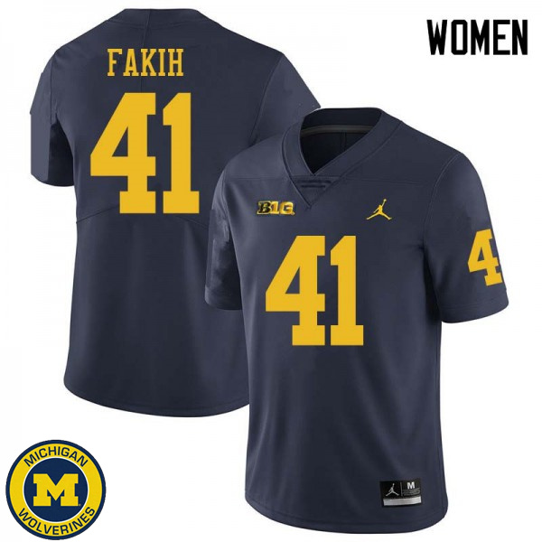 Women Michigan Wolverines #41 Adam Fakih Navy Jordan Brand Player Jersey